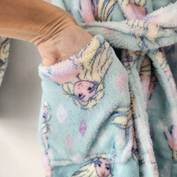 Disney Frozen Fleece Robe Blue Elsa Pockets Waist Tie Youth Girls 8 - Picture 4 of 8